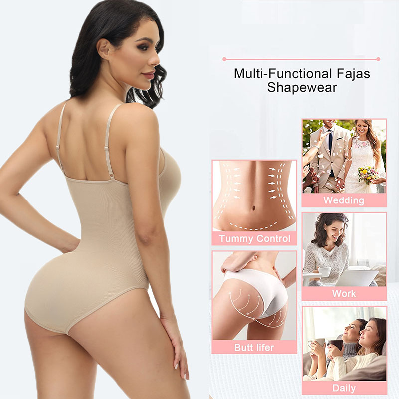 GUUDIA V Neck Spaghetti Strap  - Shapewear Bodysuit Firm ulasan dan harga