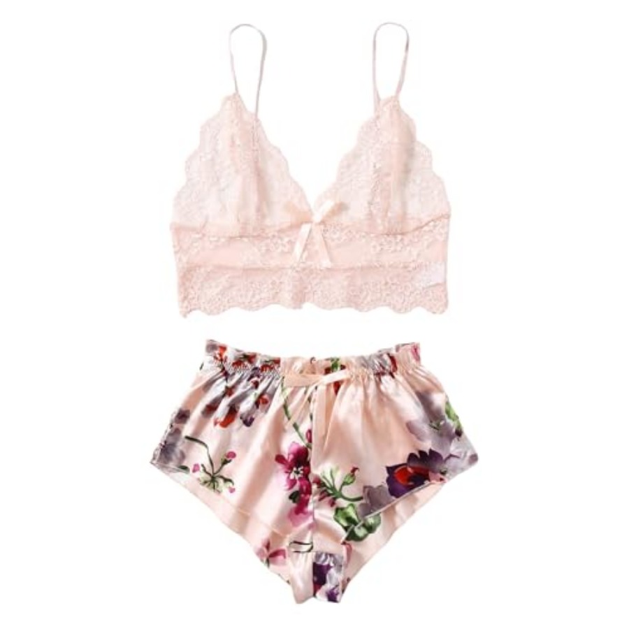 Women's 2 Pcs Lingerie Floral  - Cami Top Lace ulasan dan harga