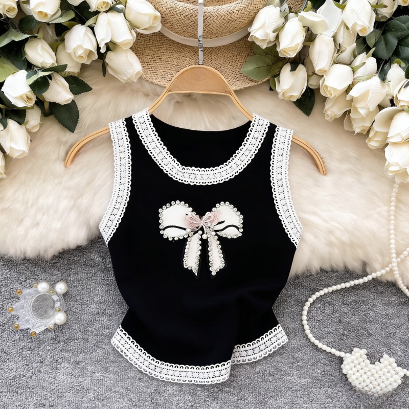 White Lace Trim Rhinestone Bow - Cami Top Lace ulasan dan harga